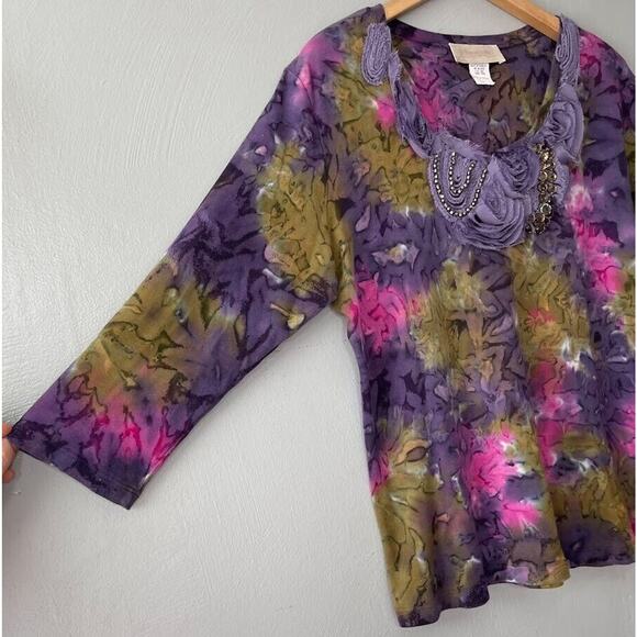 Nature Art Lynn Yang Size Large Embellished Ribbed Knit Tee Top Fairy Grunge - Picture 2 of 7